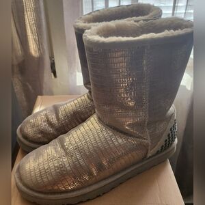 UGG Authentic Metallic Snakeskin Boots With Studded Heel